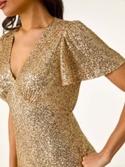 Roman Metallic Brown Sequin Midi Dress - Image 5 of 5