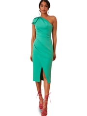 Chi Chi London Lime Green One Shoulder Wrap Detail Midi Dress - Image 1 of 5