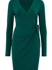Pour Moi Green Bryony Slinky Recycled Jersey Wrap Mini Dress - Image 4 of 5