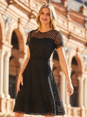 Sosandar Black Guipure Lace Short Sleeve Fit And Flare Dress - Image 2 of 5