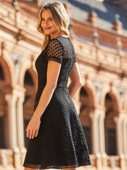 Sosandar Black Guipure Lace Short Sleeve Fit And Flare Dress - Image 3 of 5