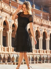 Sosandar Black Guipure Lace Short Sleeve Fit And Flare Dress - Image 5 of 5