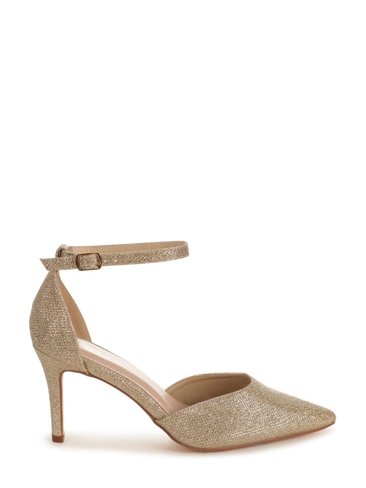 Linzi Gold Glitter Maci Stiletto Court Heel With Ankle Strap - Image 2 of 4