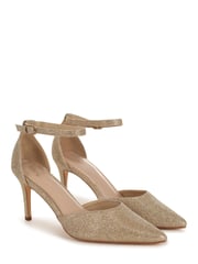 Linzi Gold Glitter Maci Stiletto Court Heel With Ankle Strap - Image 3 of 4