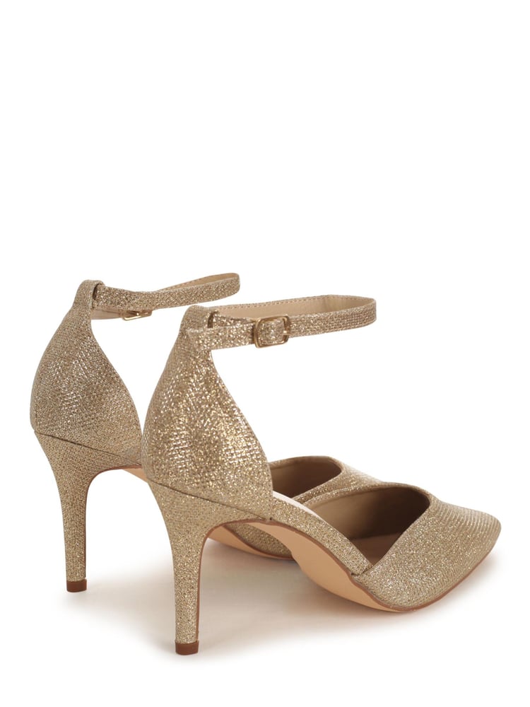 Linzi Gold Glitter Maci Stiletto Court Heel With Ankle Strap - Image 4 of 4 Linzi Gold Glitter Maci Stiletto Court Heel With Ankle Strap - Image 4 of 4
