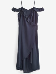 Yours Curve Blue London Ruffle Wrap Cold Shoulder Maxi Dress - Image 5 of 5