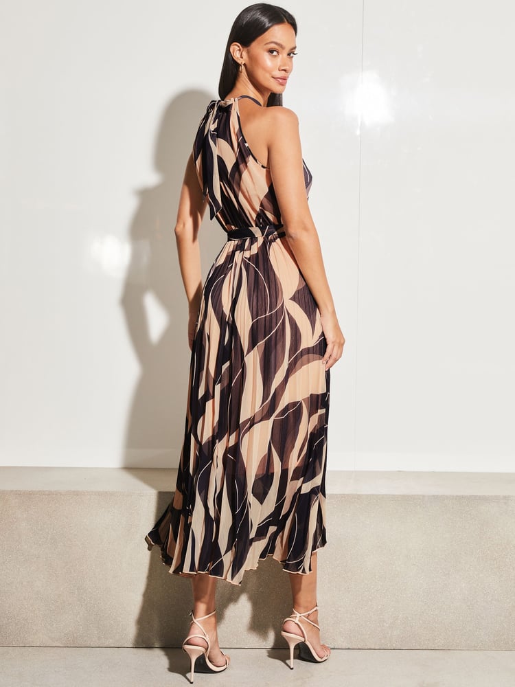 Lipsy Navy/ Blush Wiggle Halterneck Pleated Belted Midi Dress - Image 2 of 4 Lipsy Navy/ Blush Wiggle Halterneck Pleated Belted Midi Dress - Image 2 of 4