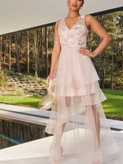 Chi Chi London Pink Puff Sleeve Mesh Bodycon Dress - Image 1 of 5
