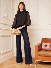 Love & Roses Black Petite Long Sleeve Tie Neck Shirred Cuff Blouse - Image 4 of 4