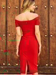 Sosandar Red Premium Body-Sculpting Bardot Bandage Dress - Image 5 of 6