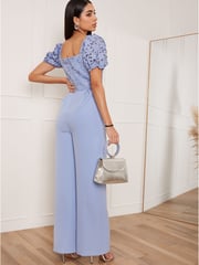 Chi Chi London Blue Puff Sleeve Floral Jumpsuit - Image 2 of 5