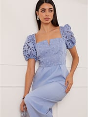 Chi Chi London Blue Puff Sleeve Floral Jumpsuit - Image 4 of 5