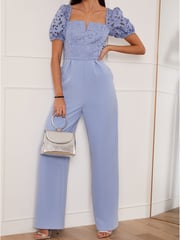 Chi Chi London Blue Puff Sleeve Floral Jumpsuit - Image 5 of 5