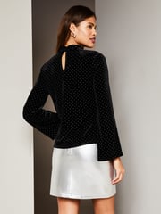 Lipsy Black Flare Sleeve High Neck Blouse - Image 2 of 4