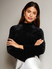 Lipsy Black Flare Sleeve High Neck Blouse - Image 4 of 4