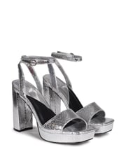 Linzi Silver Lizard Gloria Platform Heeled Sandal With Wrap Around Ankle Strap - Image 4 of 5