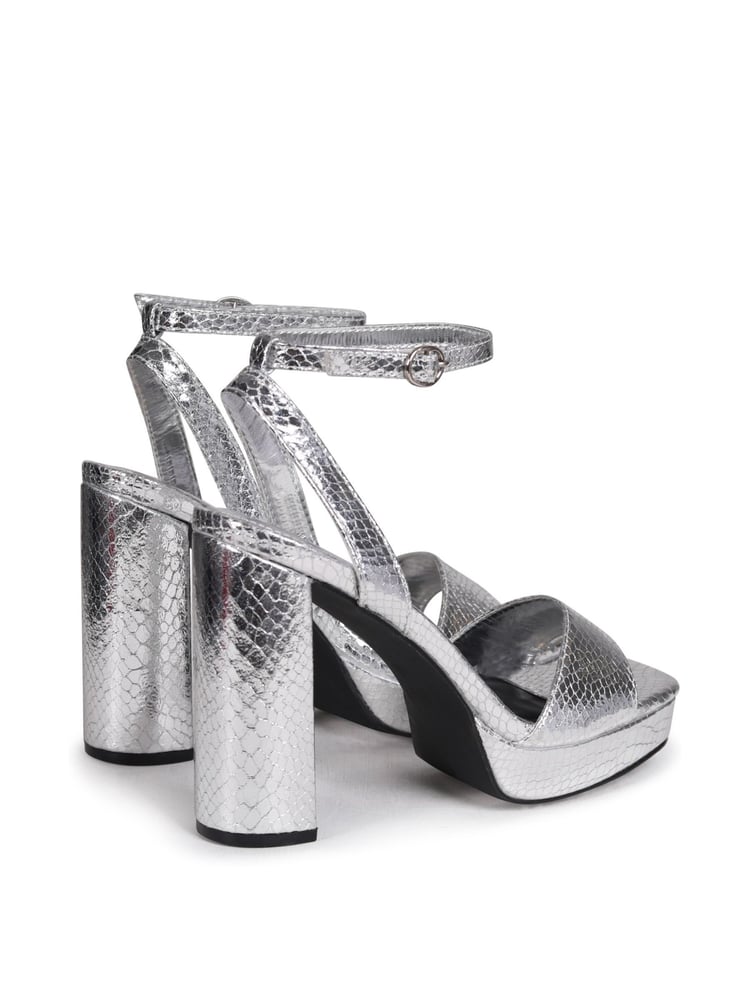 Linzi Silver Lizard Gloria Platform Heeled Sandal With Wrap Around Ankle Strap - Image 5 of 5