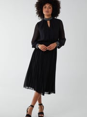 Blue Vanilla Black Diamante Collar Pleated Skirt Midi Dress - Image 1 of 4