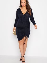 Yours Curve Blue London Party Gathered Wrap Dress - Image 1 of 4