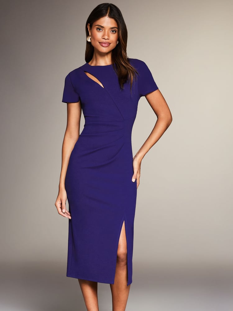 Lipsy Blue Cut Out Ruched Shortss Sleeve Bodycon Dress - Image 1 of 4 Lipsy Blue Cut Out Ruched Shortss Sleeve Bodycon Dress - Image 1 of 4