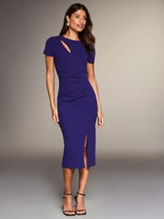 Lipsy Blue Cut Out Ruched Shortss Sleeve Bodycon Dress - Image 3 of 4