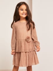 Lipsy Pink Metallic Plisse Dress (0mths-6yrs) - Image 1 of 4
