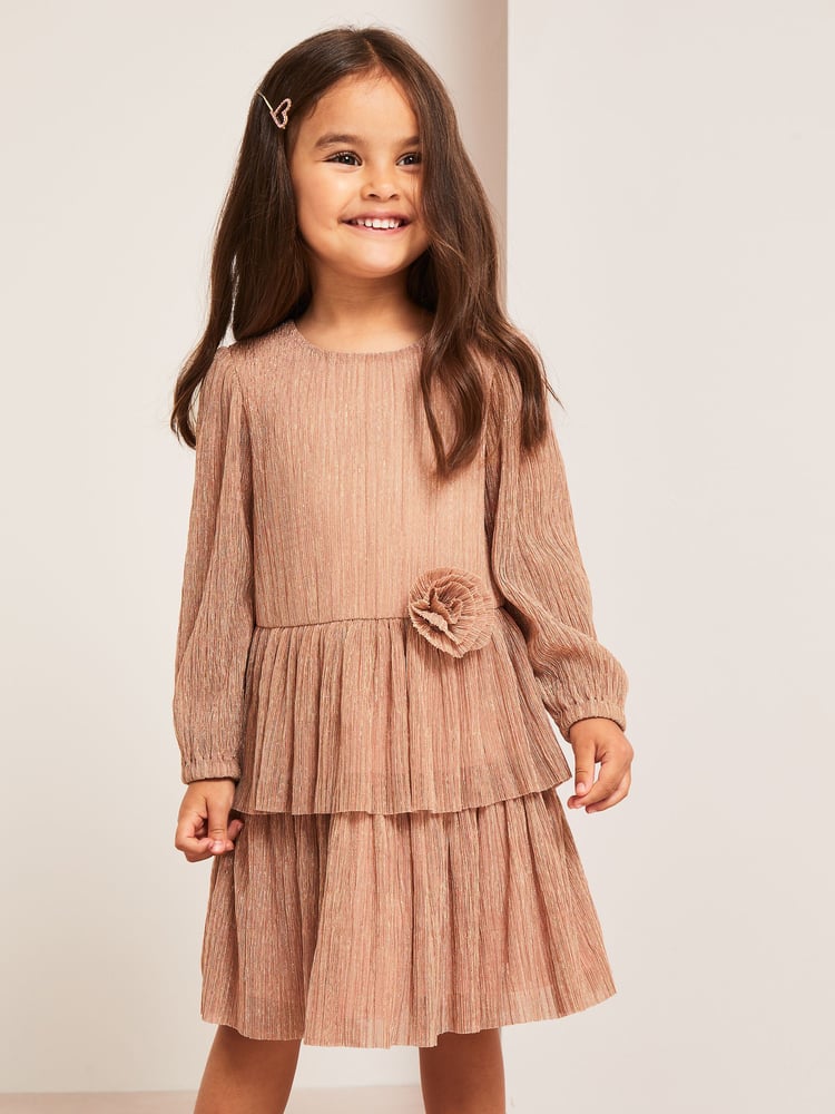 Lipsy Pink Metallic Plisse Dress (0mths-6yrs) - Image 1 of 4