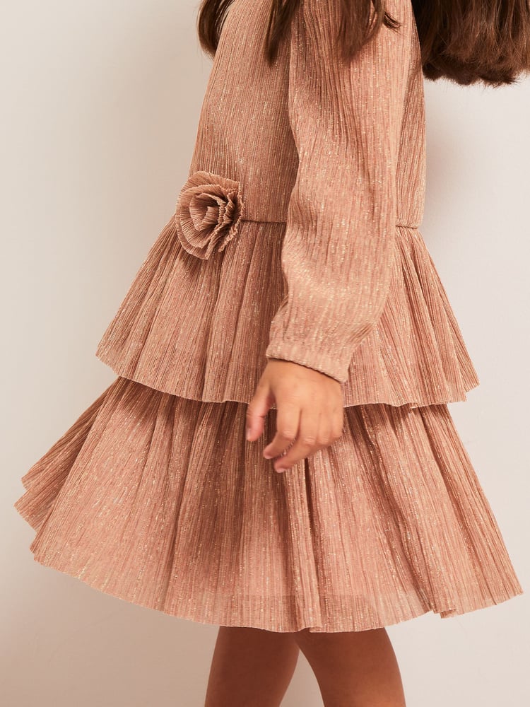 Lipsy Pink Metallic Plisse Dress (0mths-6yrs) - Image 4 of 4