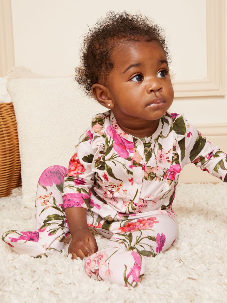 Love & Roses Cream Floral Baby Printed Ruffle Sleepsuit - Image 1 of 4