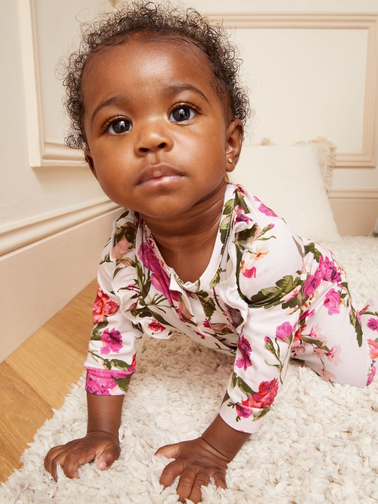 Love & Roses Cream Floral Baby Printed Ruffle Sleepsuit - Image 2 of 4