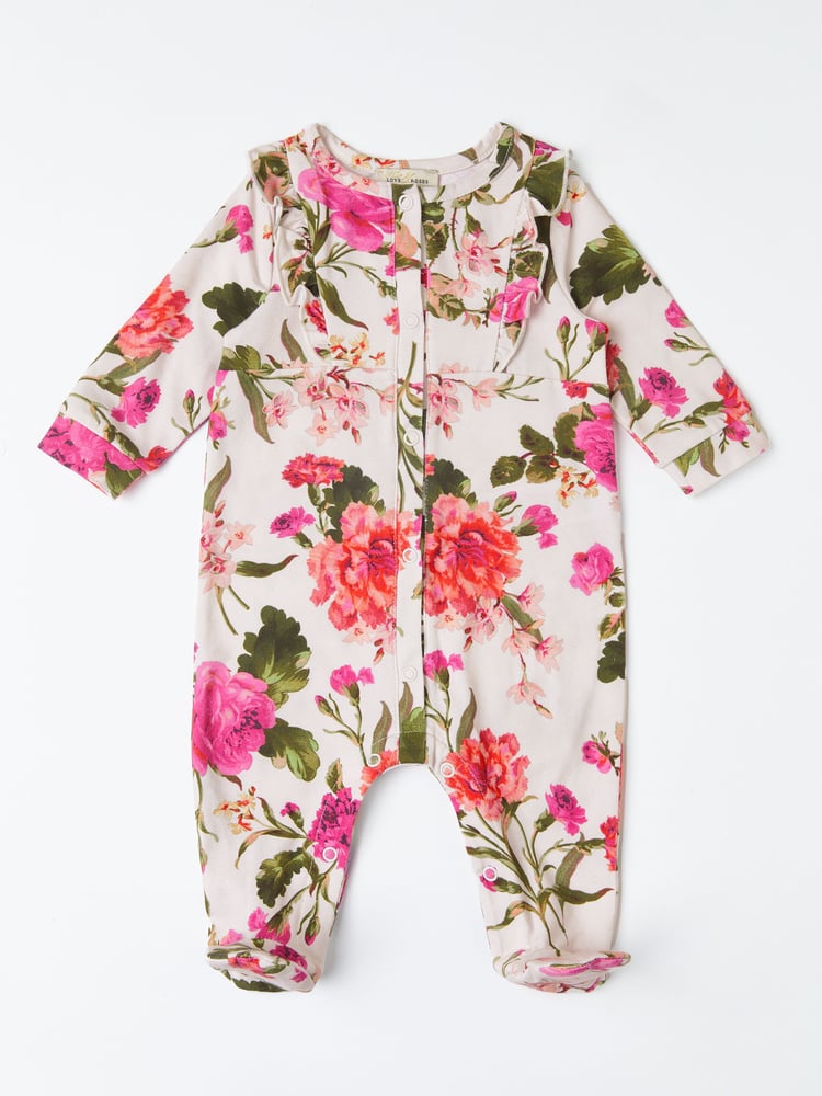 Love & Roses Cream Floral Baby Printed Ruffle Sleepsuit - Image 4 of 4