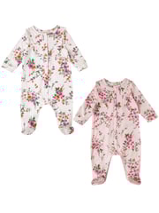 Love & Roses Pink/White Floral Baby 2 Pack Printed Ruffle Sleepsuit - Image 1 of 4