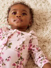 Love & Roses Pink/White Floral Baby 2 Pack Printed Ruffle Sleepsuit - Image 3 of 4