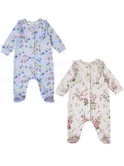 Love & Roses Blue/Grey Floral Baby 2 Pack Printed Ruffle Sleepsuit - Image 1 of 4
