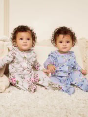 Love & Roses Blue/Grey Floral Baby 2 Pack Printed Ruffle Sleepsuit - Image 2 of 4