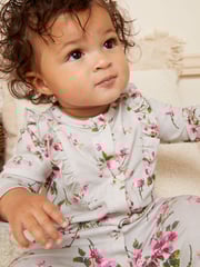 Love & Roses Blue/Grey Floral Baby 2 Pack Printed Ruffle Sleepsuit - Image 4 of 4