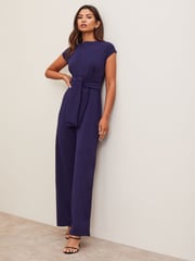 Lipsy Navy Petite Cap Sleeve Tie Front Jumpsuit - Image 2 of 3