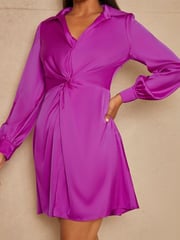 Chi Chi London Purple Long Sleeve Plunge Twist Detail Midi Dress - Image 4 of 4