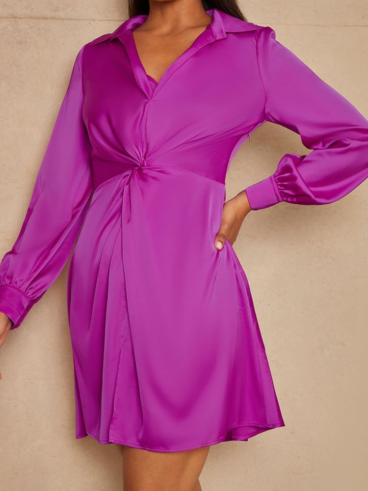 Chi Chi London Purple Long Sleeve Plunge Twist Detail Midi Dress - Image 4 of 4