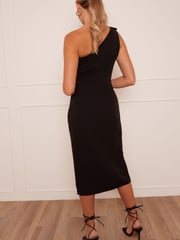 Chi Chi London Black One Shoulder Wrap Detail Midi Dress - Image 2 of 4