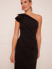 Chi Chi London Black One Shoulder Wrap Detail Midi Dress - Image 3 of 4