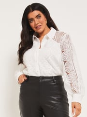 Lipsy White Curve Placed Lace Long Sleeve Shirt - Image 1 of 4
