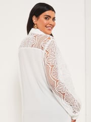 Lipsy White Curve Placed Lace Long Sleeve Shirt - Image 2 of 4