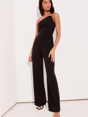 Lipsy Black One Shoulder Trim Jumpsuit - Image 1 of 4