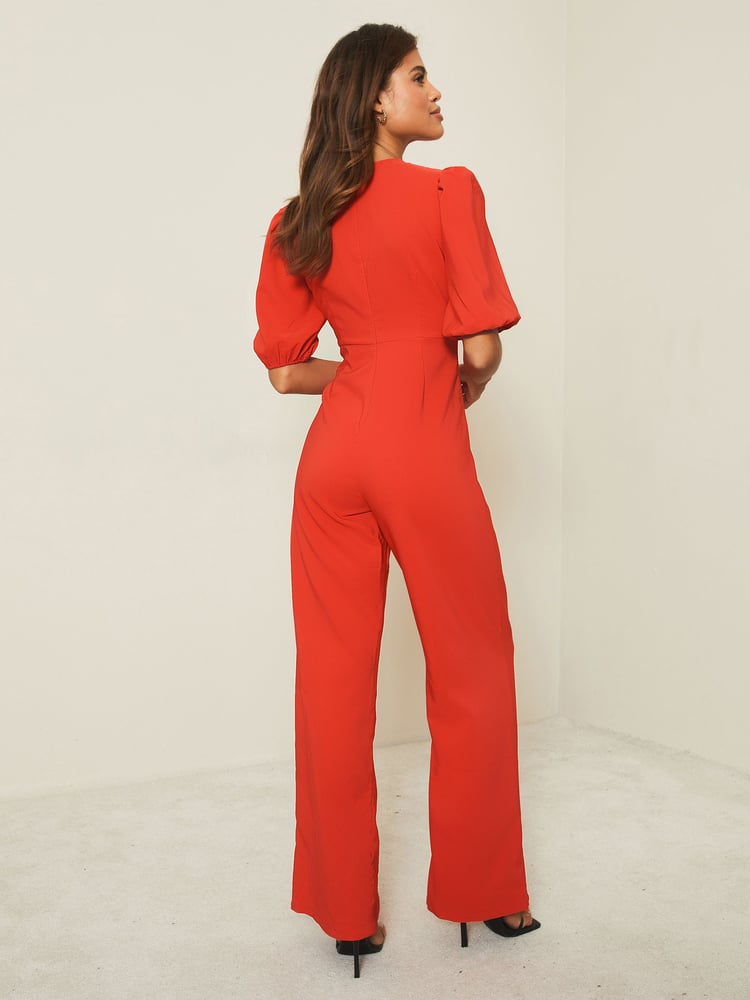 Lipsy Red Knot Puff Sleeve Jumpsuit - Image 2 of 4