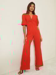 Lipsy Red Knot Puff Sleeve Jumpsuit - Image 3 of 4
