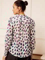 Love & Roses Ivory White Metallic Animal Sheer V Neck Long Sleeve Over The Head Blouse - Image 3 of 4