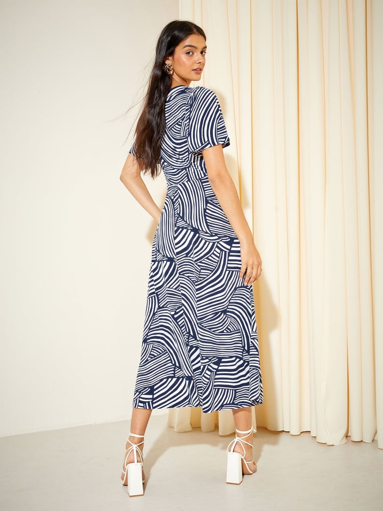 Friends Like These Navy Swirl ITY Angel Shorts Sleeve Midi Dress - Image 4 of 4