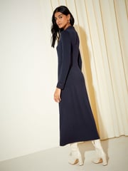 Friends Like These Navy Blue Long Sleeve Jersey Wrap Midi Dress - Image 2 of 5