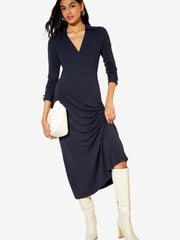 Friends Like These Navy Blue Long Sleeve Jersey Wrap Midi Dress - Image 5 of 5